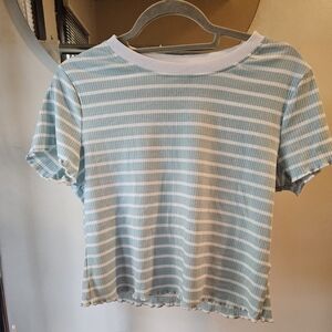 SHEIN - white and teal Striped Crop top